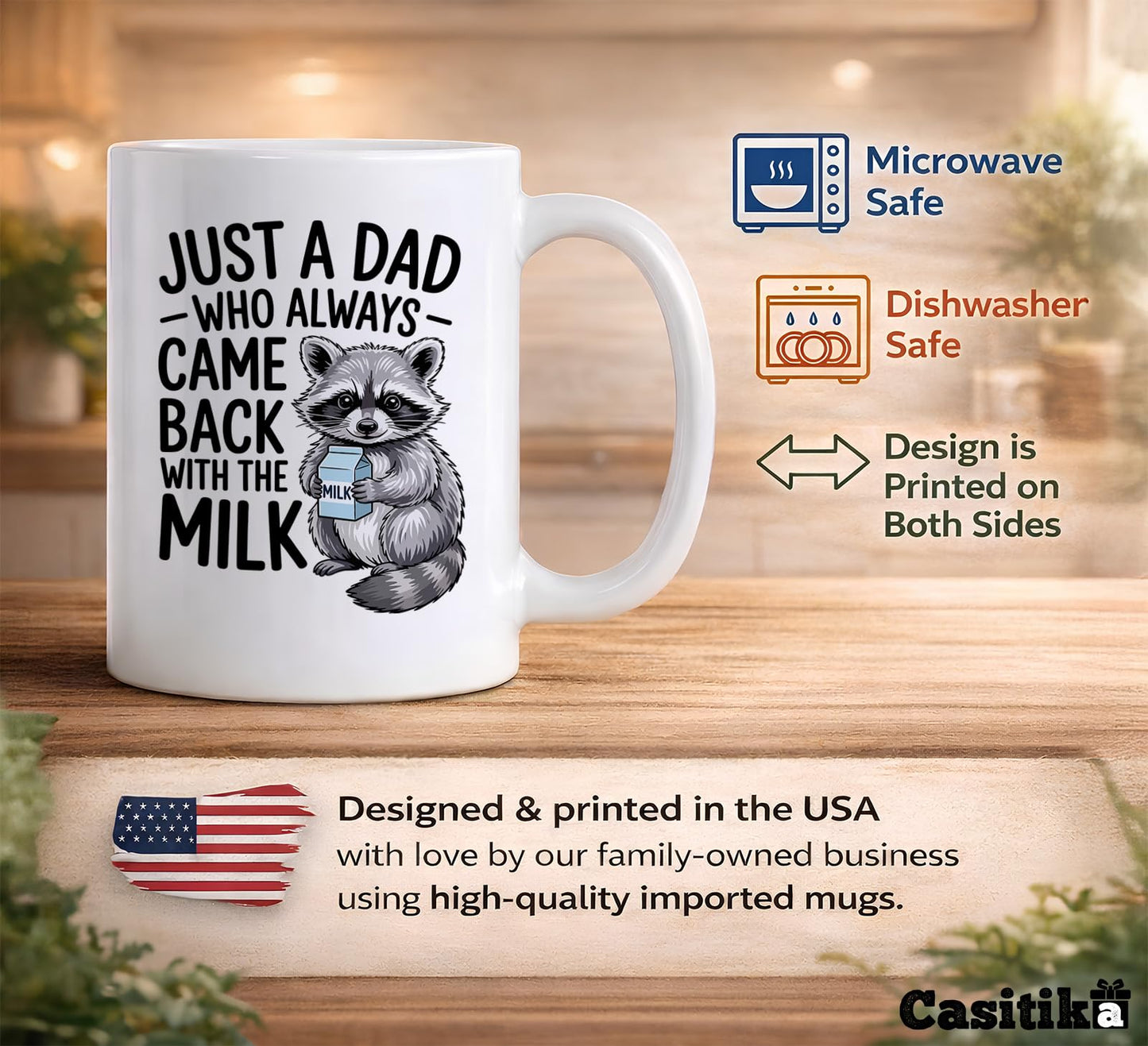 Just a Dad Who Always Came Back With the Milk Funny Raccoon | Ceramic Coffee Mug | Father's Day Gift | Stylish Printed Design | Tea & Coffee Cup | 11oz