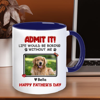 Custom Photo Cups For Dog Lover Or Dad on Father's Day With Dog Name | Ceramic Coffee Mug | Father's Day Gift | Stylish Printed Design | Tea & Coffee Cup | 11oz | Black Two-Tone Design