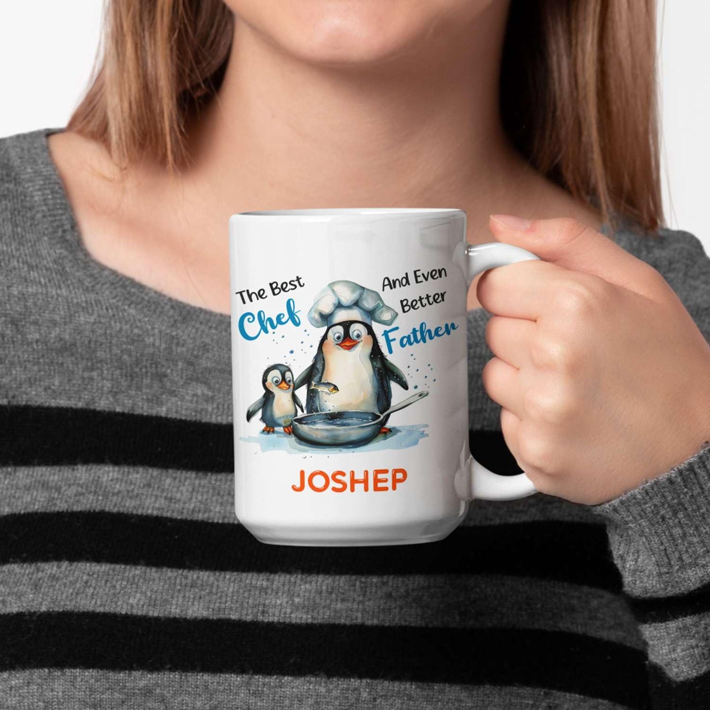 Custom Penguin Chef With Son White | Ceramic Coffee Mug | Father's Day Gift | Stylish Printed Design | Tea & Coffee Cup | 11oz