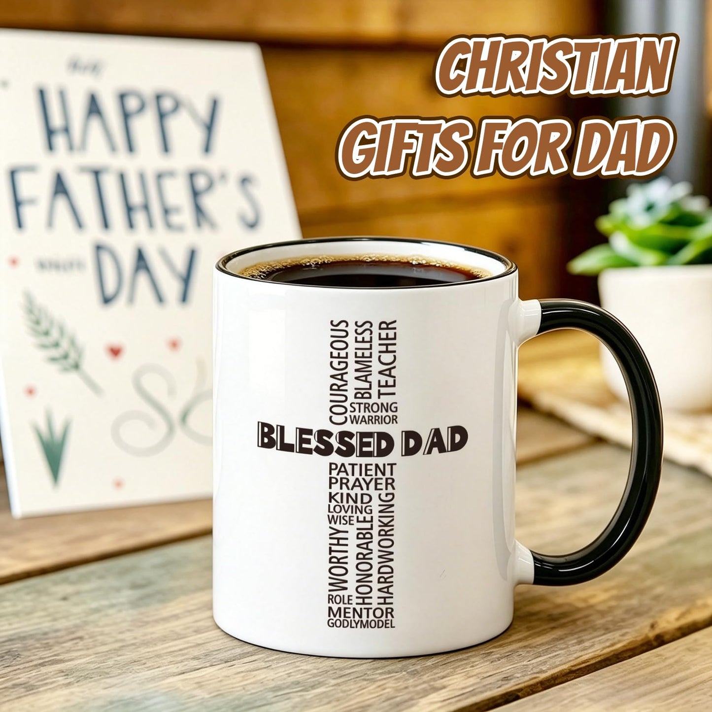 Father's Day Christian | Ceramic Coffee Mug | Father's Day Gift | Stylish Printed Design | Tea & Coffee Cup | 11oz | Black Two-Tone Design