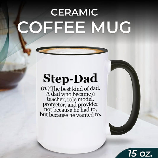 Step Dad Definition Funny Stepdad Quote Design for Stepdad Holiday from Kids Family | Ceramic Coffee Mug | Father's Day Gift | Stylish Printed Design | Tea & Coffee Cup | 11oz | Black Two-Tone Design