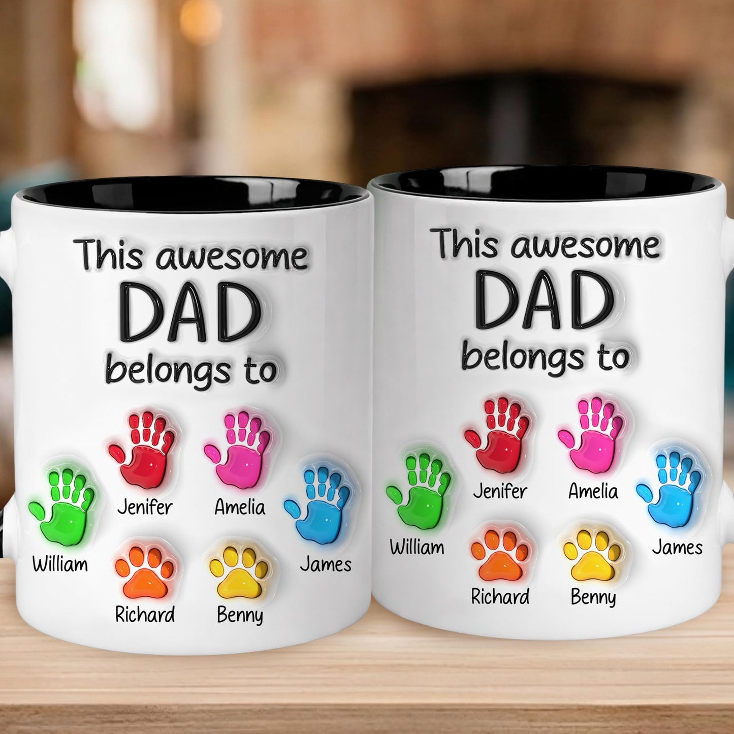 Personalized Dad With Kids Names | Ceramic Coffee Mug | Father's Day Gift | Stylish Printed Design | Tea & Coffee Cup | 11oz | Black Two-Tone Design