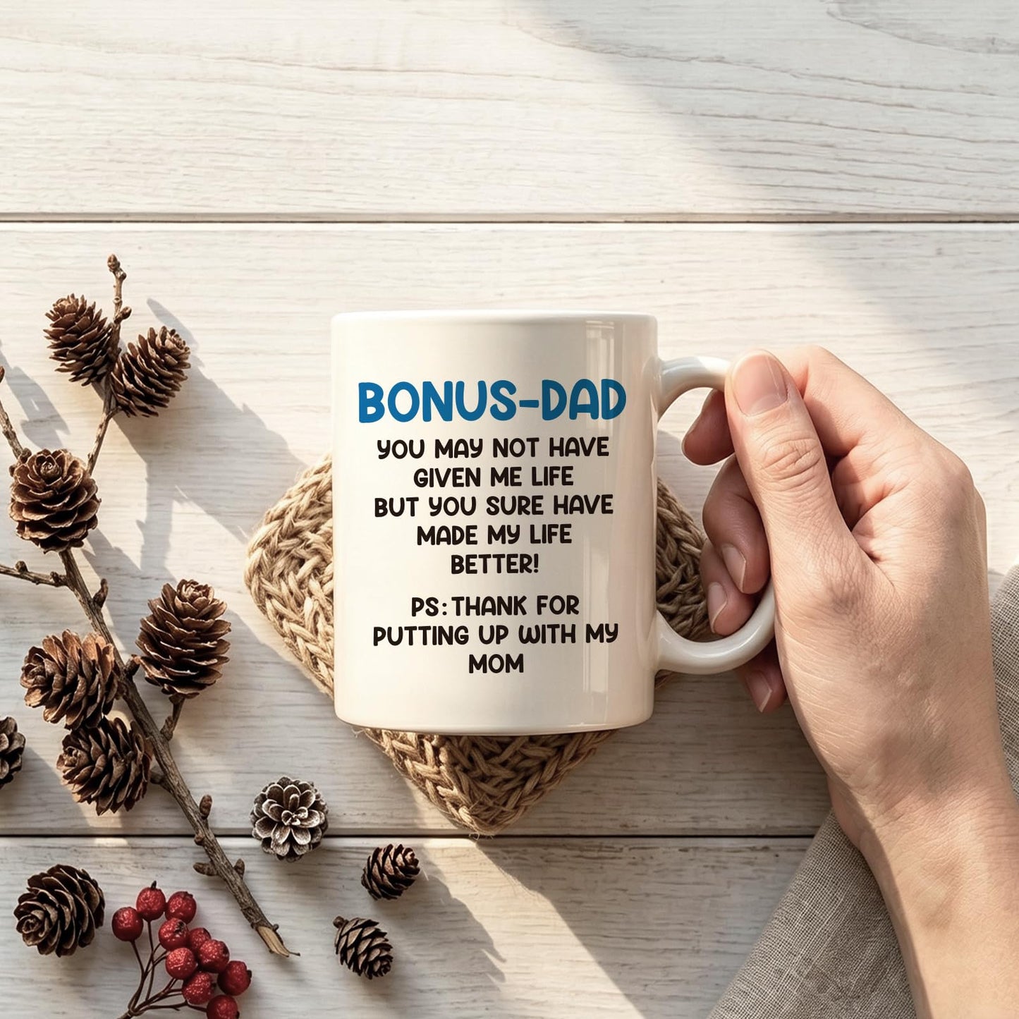 Bonus Dad | Ceramic Coffee Mug | Father's Day Gift | Stylish Printed Design | Tea & Coffee Cup | 11oz