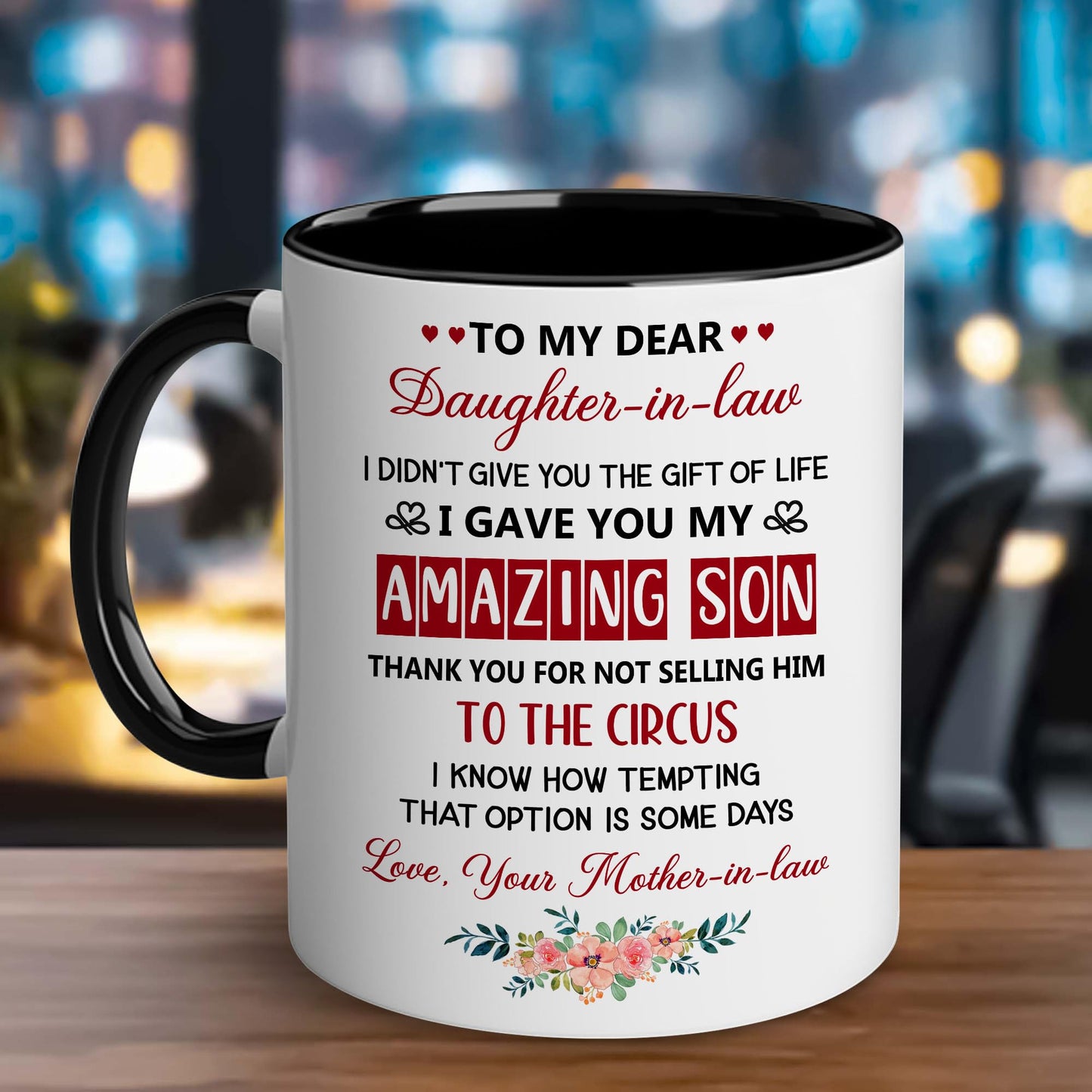 Mother Day for Daughter In Law | Ceramic Coffee Mug | Father's Day Gift | Stylish Printed Design | Tea & Coffee Cup | 11oz | Black Two-Tone Design