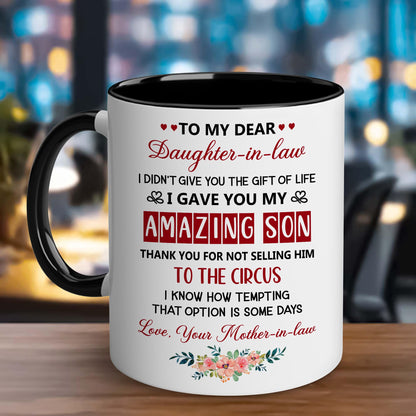 Mother Day for Daughter In Law | Ceramic Coffee Mug | Father's Day Gift | Stylish Printed Design | Tea & Coffee Cup | 11oz | Black Two-Tone Design
