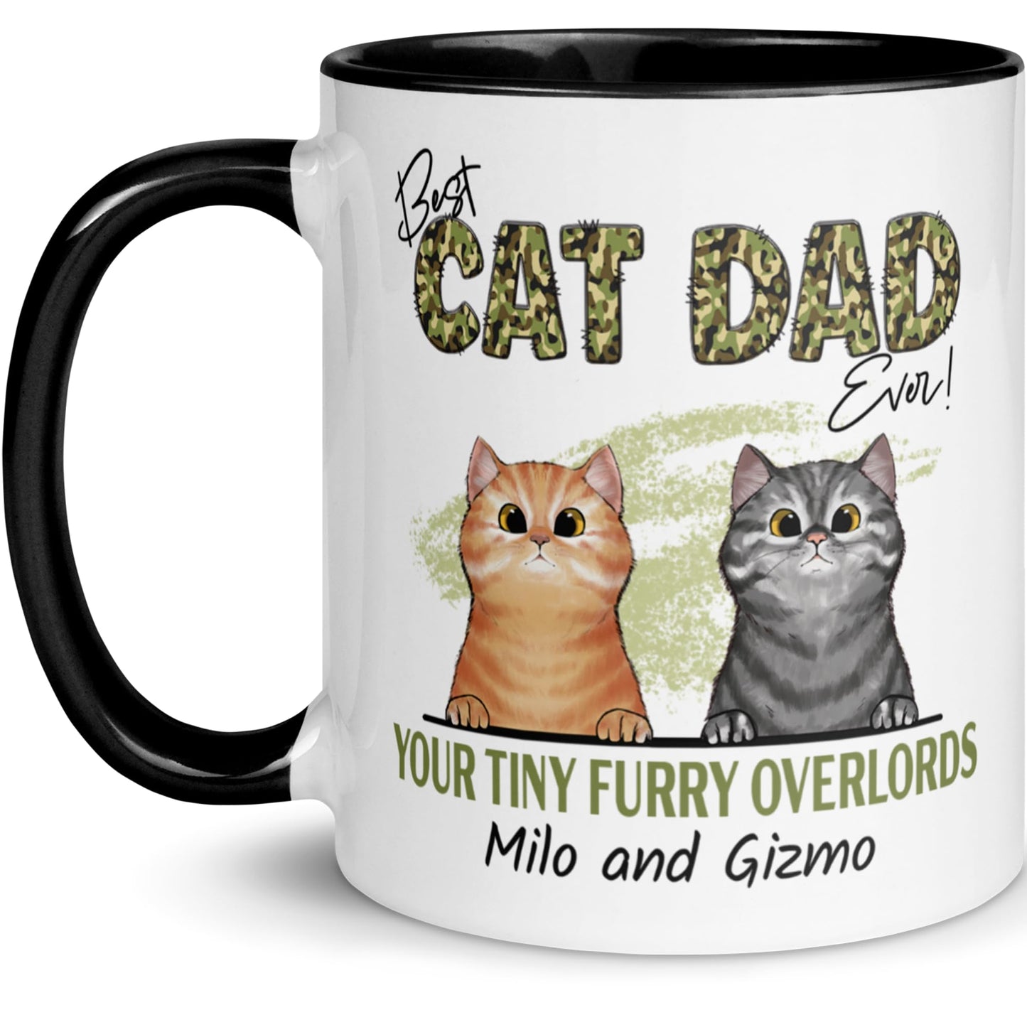 Personalized Cat Dad | Ceramic Coffee Mug | Father's Day Gift | Stylish Printed Design | Tea & Coffee Cup | 11oz | Black Two-Tone Design