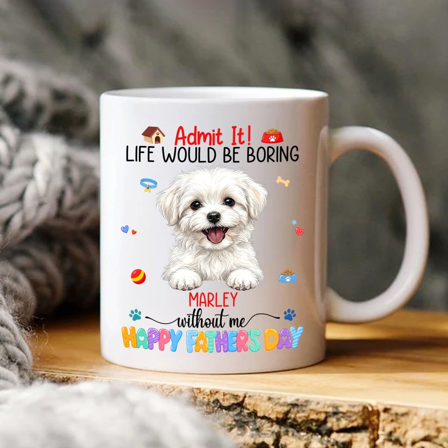 Customized Maltese with Name | Ceramic Coffee Mug | Father's Day Gift | Stylish Printed Design | Tea & Coffee Cup | 11oz | Black Two-Tone Design