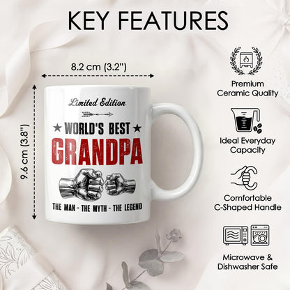 Worlds Greatest Grandpa | Ceramic Coffee Mug | Father's Day Gift | Stylish Printed Design | Tea & Coffee Cup | 11oz