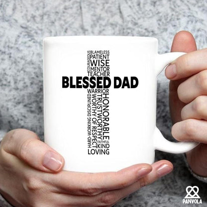 Blessed Dad Father's Day Dad from Daughter Son for Father Papa Christian Inspirational Motivational White | Ceramic Coffee Mug | Father's Day Gift | Stylish Printed Design | Tea & Coffee Cup | 11oz