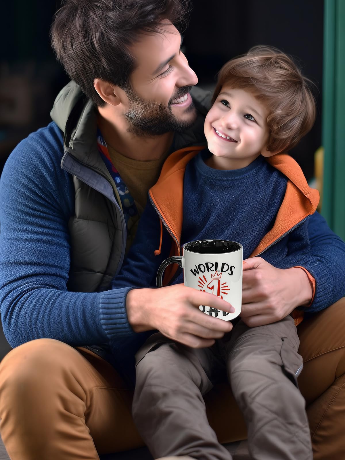 #1 Dad | Ceramic Coffee Mug | Father's Day Gift | Stylish Printed Design | Tea & Coffee Cup | 11oz | Black Two-Tone Design