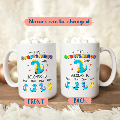 This Daddysaurus Belongs To 4 Kids White | Ceramic Coffee Mug | Father's Day Gift | Stylish Printed Design | Tea & Coffee Cup | 11oz