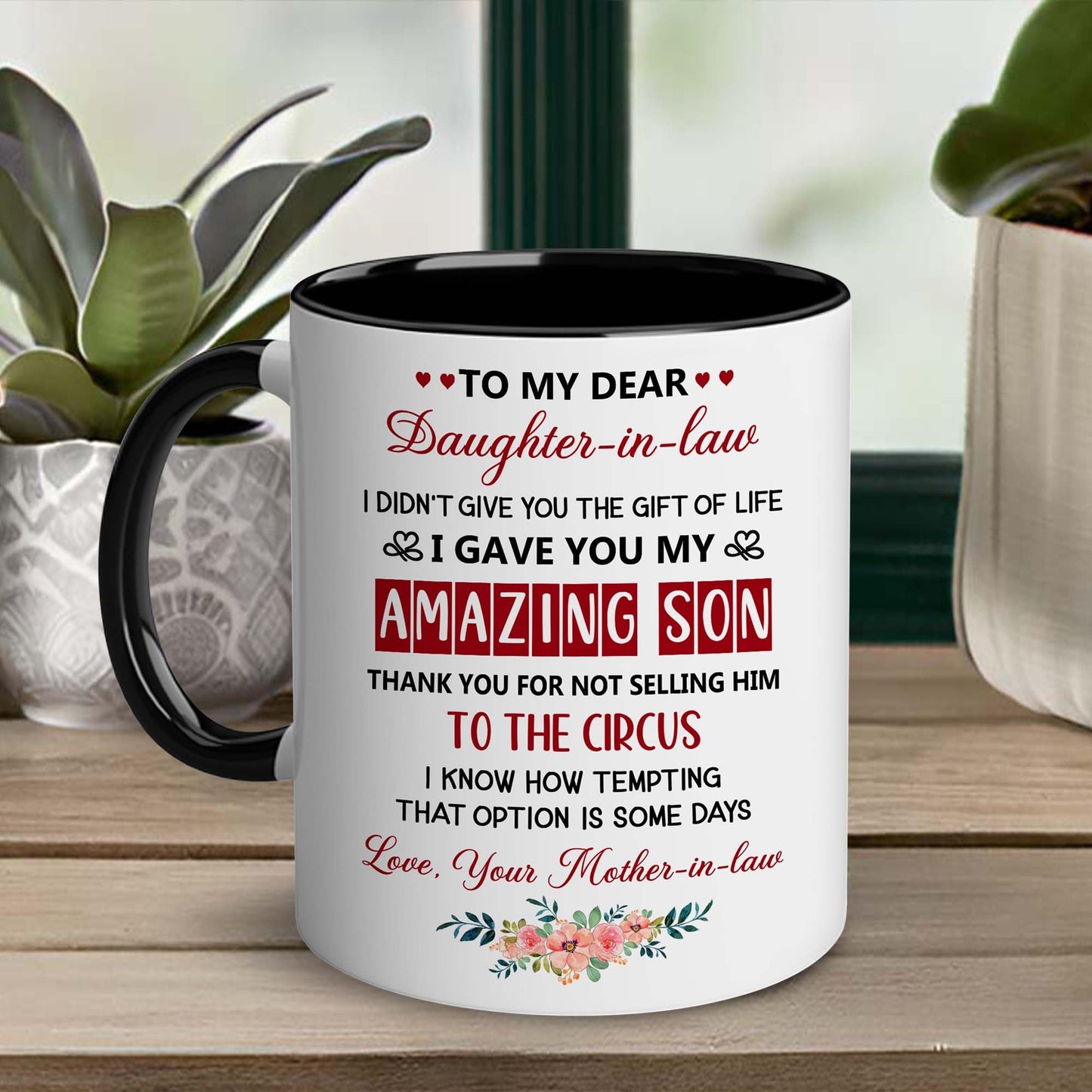 Mother Day for Daughter In Law | Ceramic Coffee Mug | Father's Day Gift | Stylish Printed Design | Tea & Coffee Cup | 11oz | Black Two-Tone Design