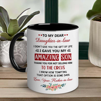 Mother Day for Daughter In Law | Ceramic Coffee Mug | Father's Day Gift | Stylish Printed Design | Tea & Coffee Cup | 11oz | Black Two-Tone Design