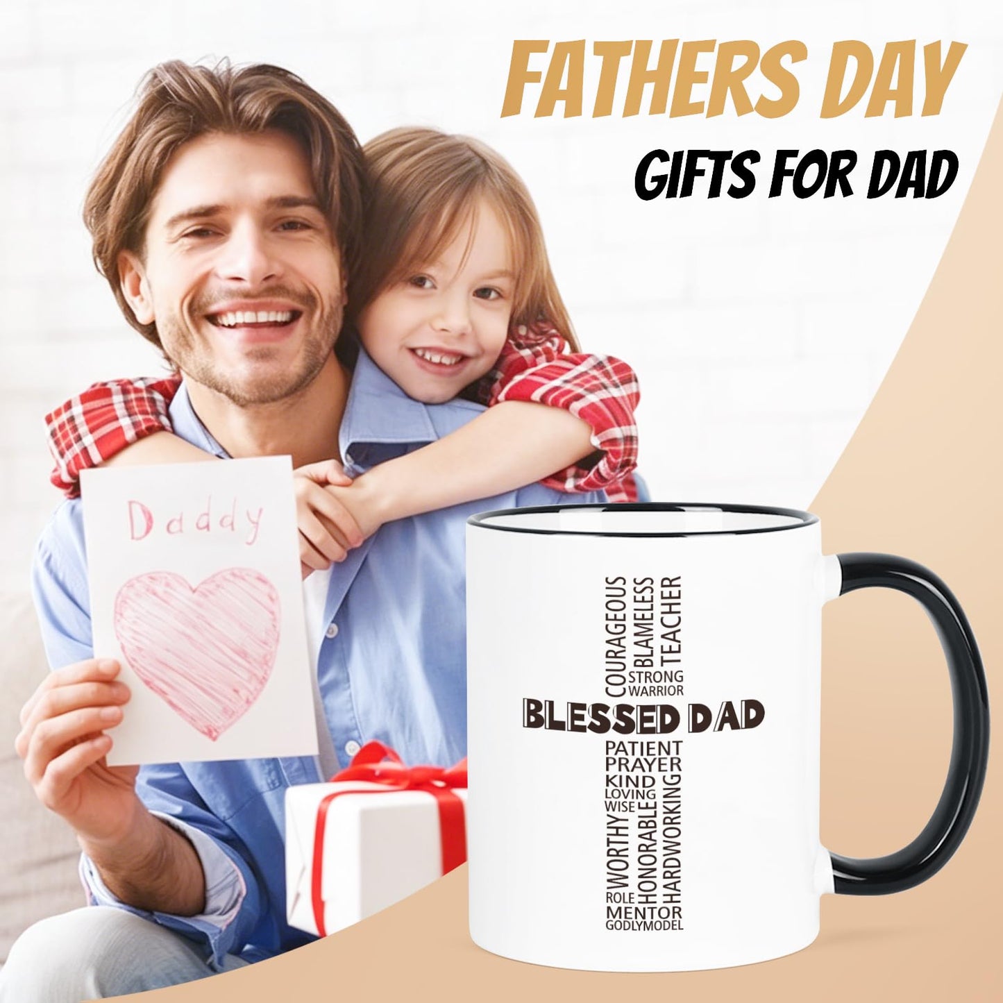 Father's Day Christian | Ceramic Coffee Mug | Father's Day Gift | Stylish Printed Design | Tea & Coffee Cup | 11oz | Black Two-Tone Design
