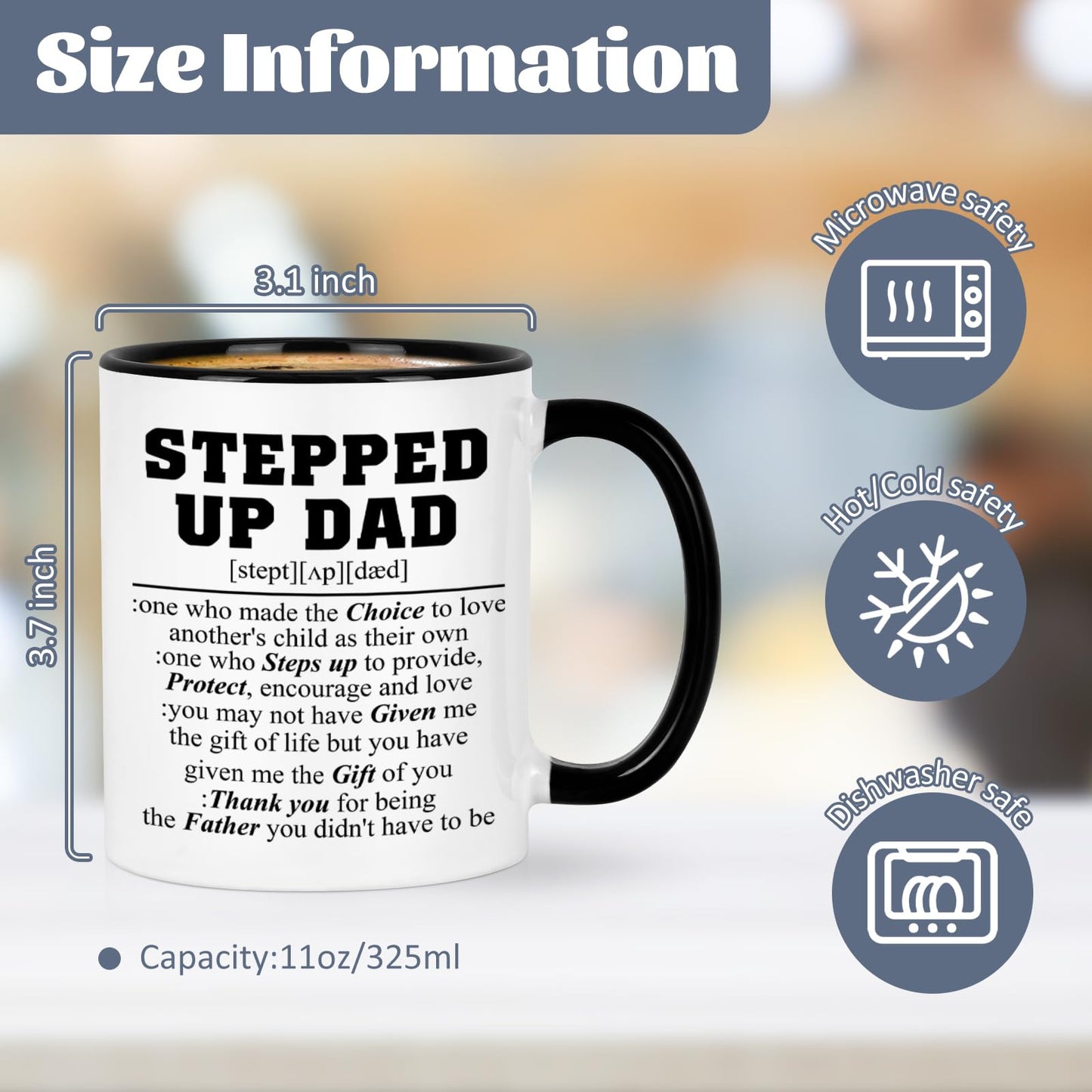 Step Dad Coffee Mugs | Ceramic Coffee Mug | Father's Day Gift | Stylish Printed Design | Tea & Coffee Cup | 11oz | Black Two-Tone Design