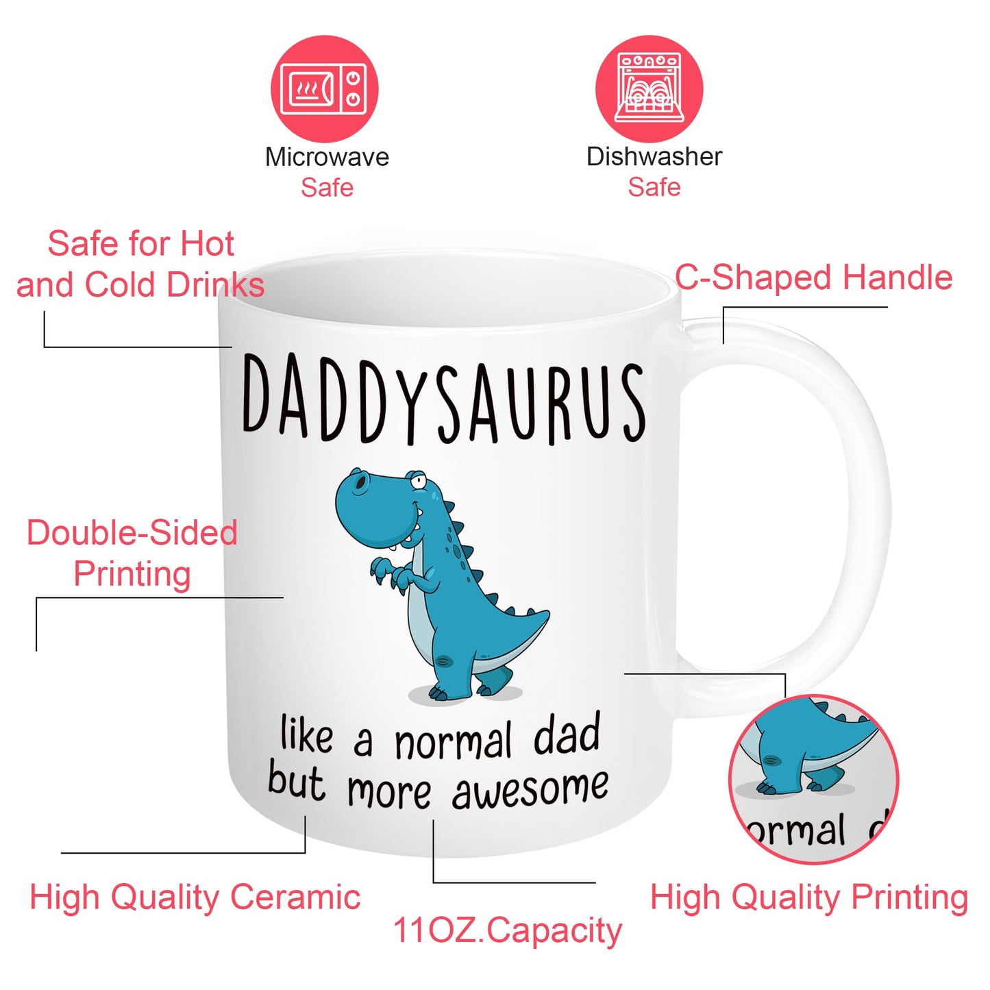 DADDYSAURUS for Dad | Ceramic Coffee Mug | Father's Day Gift | Stylish Printed Design | Tea & Coffee Cup | 11oz