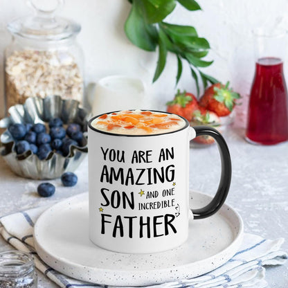 for Son from Mom & Dad | Ceramic Coffee Mug | Father's Day Gift | Stylish Printed Design | Tea & Coffee Cup | 11oz | Black Two-Tone Design