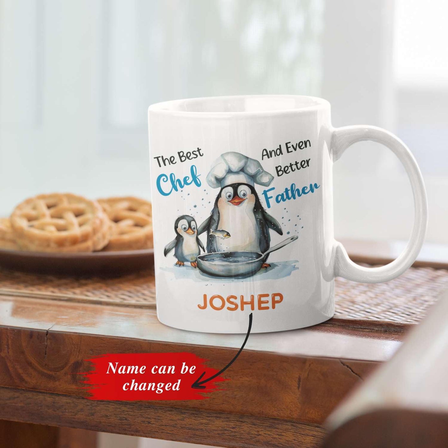 Custom Penguin Chef With Son White | Ceramic Coffee Mug | Father's Day Gift | Stylish Printed Design | Tea & Coffee Cup | 11oz