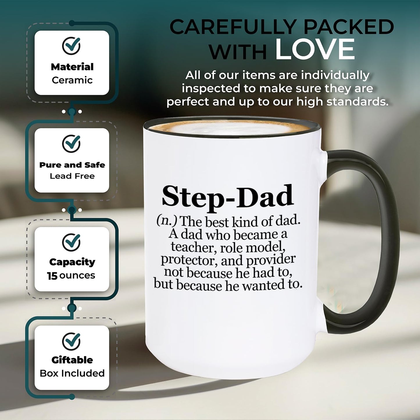 Step Dad Definition Funny Stepdad Quote Design for Stepdad Holiday from Kids Family | Ceramic Coffee Mug | Father's Day Gift | Stylish Printed Design | Tea & Coffee Cup | 11oz | Black Two-Tone Design