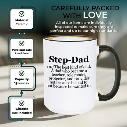 Step Dad Definition Funny Stepdad Quote Design for Stepdad Holiday from Kids Family | Ceramic Coffee Mug | Father's Day Gift | Stylish Printed Design | Tea & Coffee Cup | 11oz | Black Two-Tone Design