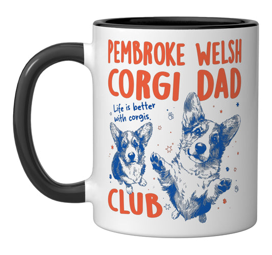 Pembroke Welsh Corgi Dad Club Dog Dad Men Father's Day | Ceramic Coffee Mug | Father's Day Gift | Stylish Printed Design | Tea & Coffee Cup | 11oz | Black Two-Tone Design
