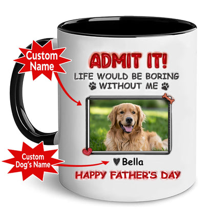 Custom Photo Cups For Dog Lover Or Dad on Father's Day With Dog Name | Ceramic Coffee Mug | Father's Day Gift | Stylish Printed Design | Tea & Coffee Cup | 11oz | Black Two-Tone Design