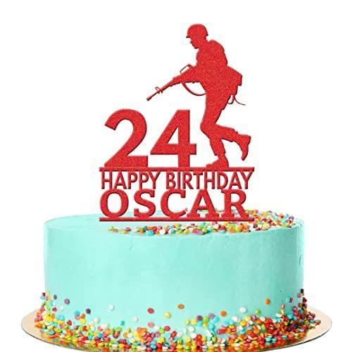 Personalised Acrylic Soldier Gun Boys Birthday Cake Topper Decoration Gift