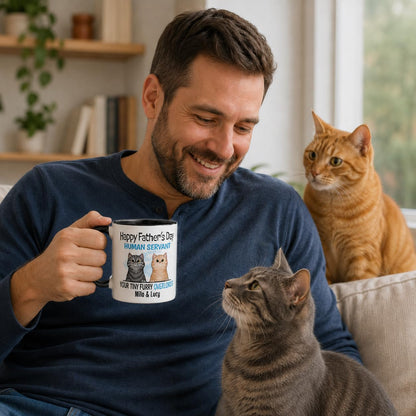 Father's Day Cat Personalized | Ceramic Coffee Mug | Father's Day Gift | Stylish Printed Design | Tea & Coffee Cup | 11oz | Black Two-Tone Design