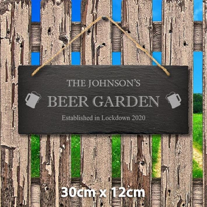 Personalised Name Engraved Slate Beer Garden Sign Lockdown Memory Keepsake