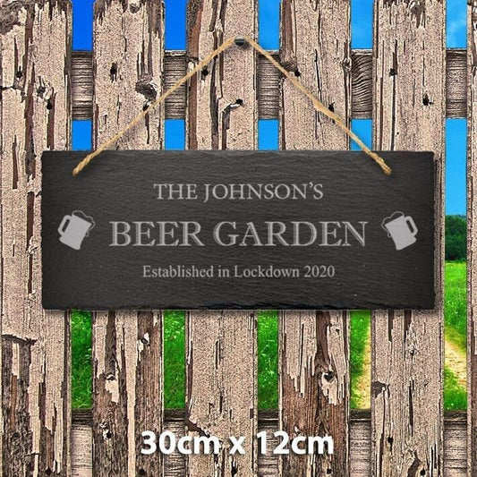 Personalised Name Engraved Slate Beer Garden Sign Lockdown Memory Keepsake