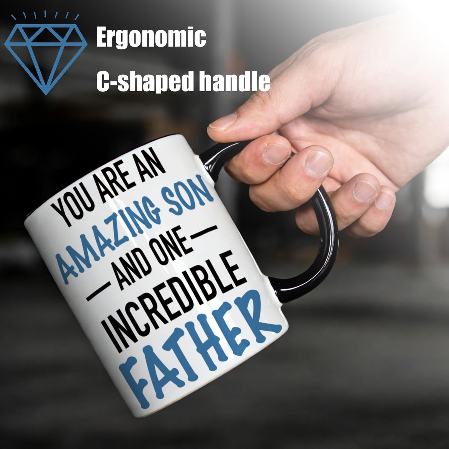 for Son | Ceramic Coffee Mug | Father's Day Gift | Stylish Printed Design | Tea & Coffee Cup | 11oz | Black Two-Tone Design