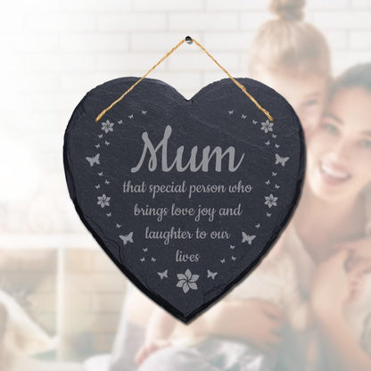 Slate Floral Heart Mum Plaque Hanging Sign Ideal Engraved Mothers Day Gift