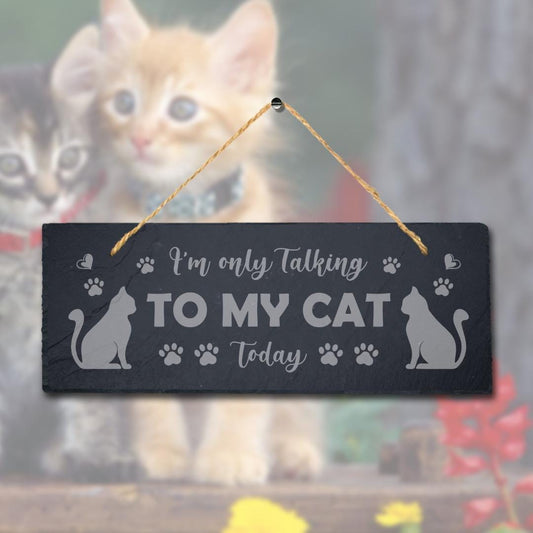 I Am Only Talking To My Cat Engraved Hanging Natural Slate Kitten Plaque Sign