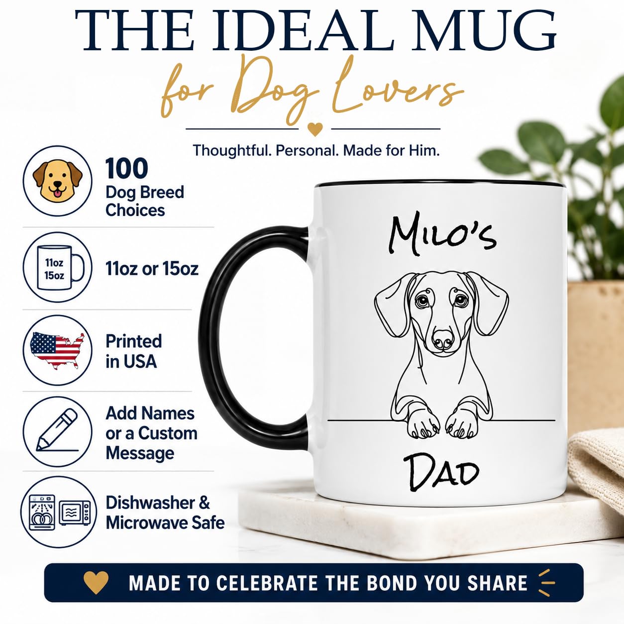Personalized Dog Name Mug for Dog Dad & Mom | Ceramic Coffee Mug | Father's Day Gift | Stylish Printed Design | Tea & Coffee Cup | 11oz | Black Two-Tone Design