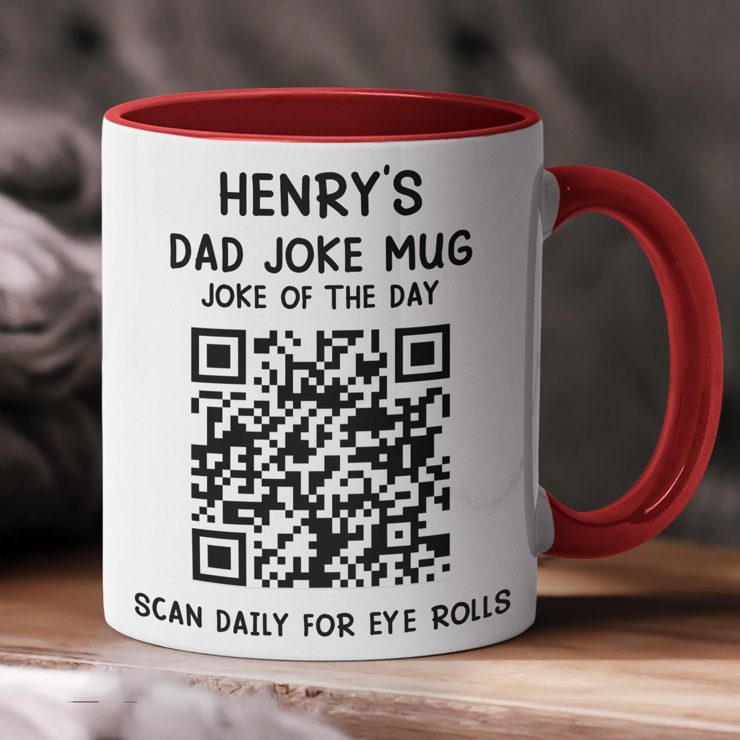 Personalized Dad Joke QR Code | Ceramic Coffee Mug | Father's Day Gift | Stylish Printed Design | Tea & Coffee Cup | 11oz | Red Two-Tone Design