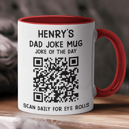 Personalized Dad Joke QR Code | Ceramic Coffee Mug | Father's Day Gift | Stylish Printed Design | Tea & Coffee Cup | 11oz | Red Two-Tone Design