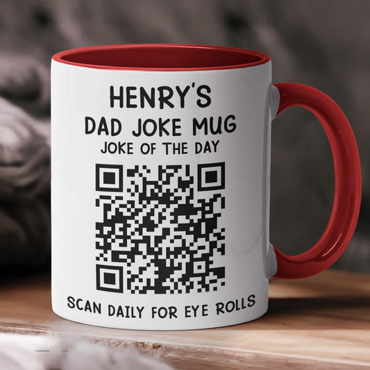Personalized Dad Joke QR Code | Ceramic Coffee Mug | Father's Day Gift | Stylish Printed Design | Tea & Coffee Cup | 11oz | Red Two-Tone Design