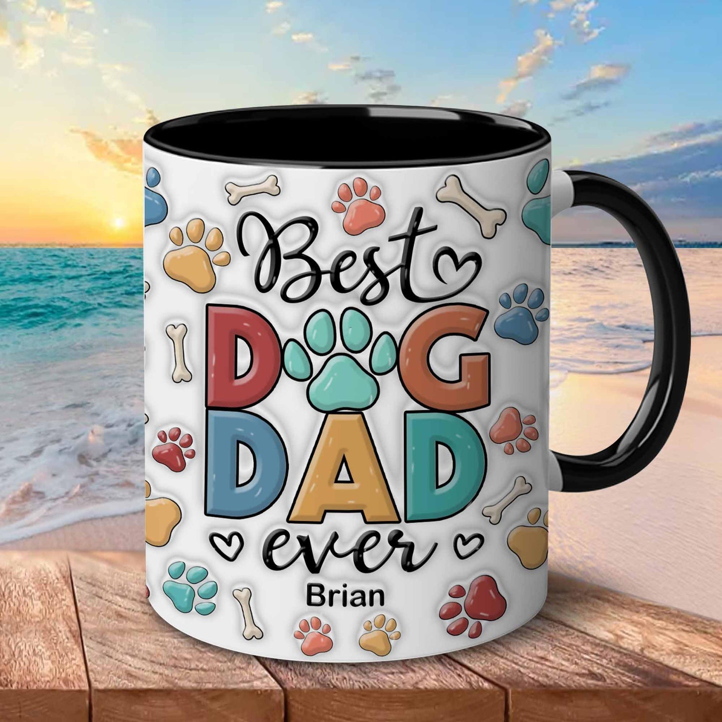 Mugs For Dog Dad | Ceramic Coffee Mug | Father's Day Gift | Stylish Printed Design | Tea & Coffee Cup | 11oz | Black Two-Tone Design