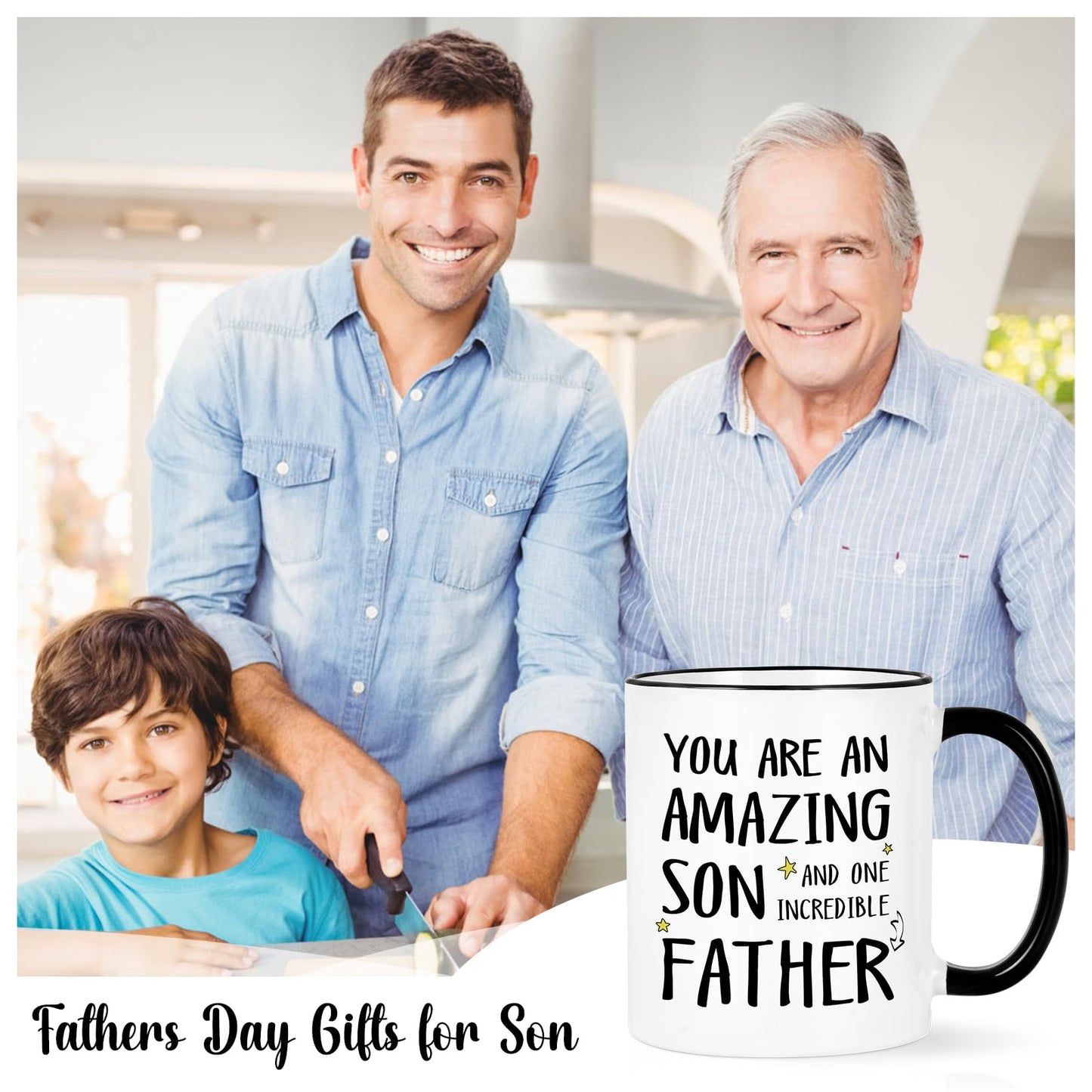 for Son from Mom & Dad | Ceramic Coffee Mug | Father's Day Gift | Stylish Printed Design | Tea & Coffee Cup | 11oz | Black Two-Tone Design