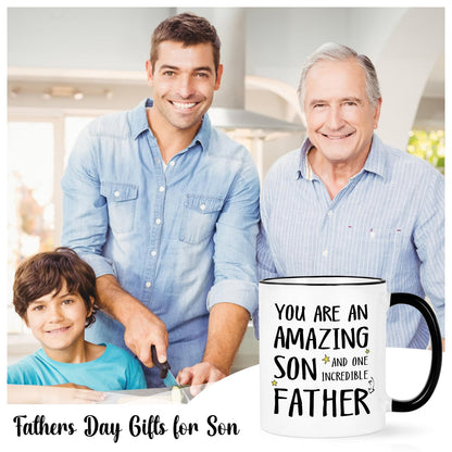for Son from Mom & Dad | Ceramic Coffee Mug | Father's Day Gift | Stylish Printed Design | Tea & Coffee Cup | 11oz | Black Two-Tone Design