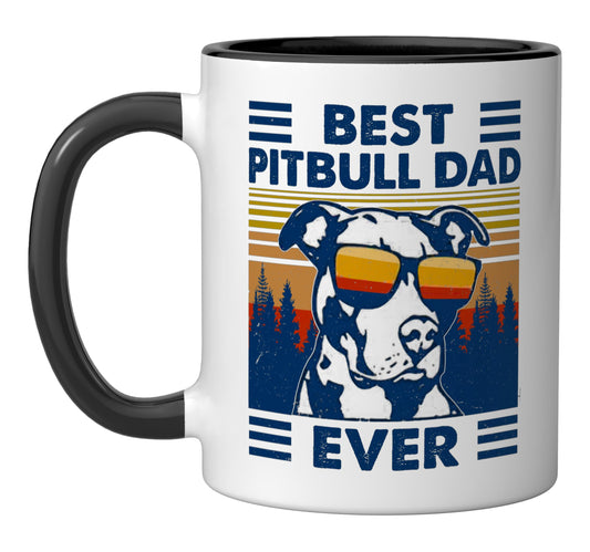 Retro Best Pitbull Dad Ever Funny Pit Bull Lover | Ceramic Coffee Mug | Father's Day Gift | Stylish Printed Design | Tea & Coffee Cup | 11oz | Black Two-Tone Design