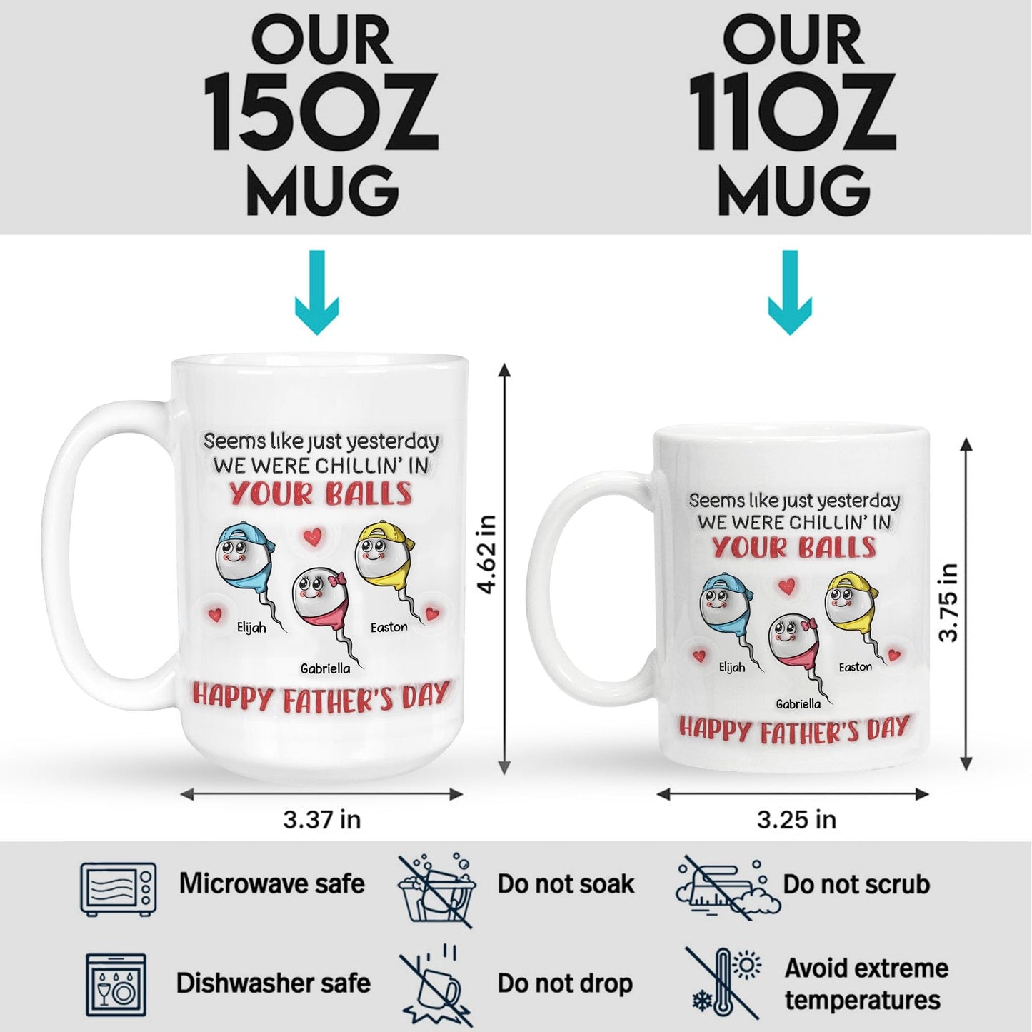 Seem Like Just Yesterday We Were Chilling In Your Balls | Ceramic Coffee Mug | Father's Day Gift | Stylish Printed Design | Tea & Coffee Cup | 11oz | Black Two-Tone Design