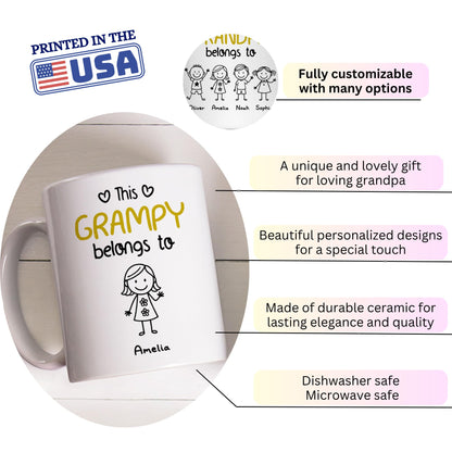 This Grandpa Belongs To Custom Cute Kids and Names | Ceramic Coffee Mug | Father's Day Gift | Stylish Printed Design | Tea & Coffee Cup | 11oz