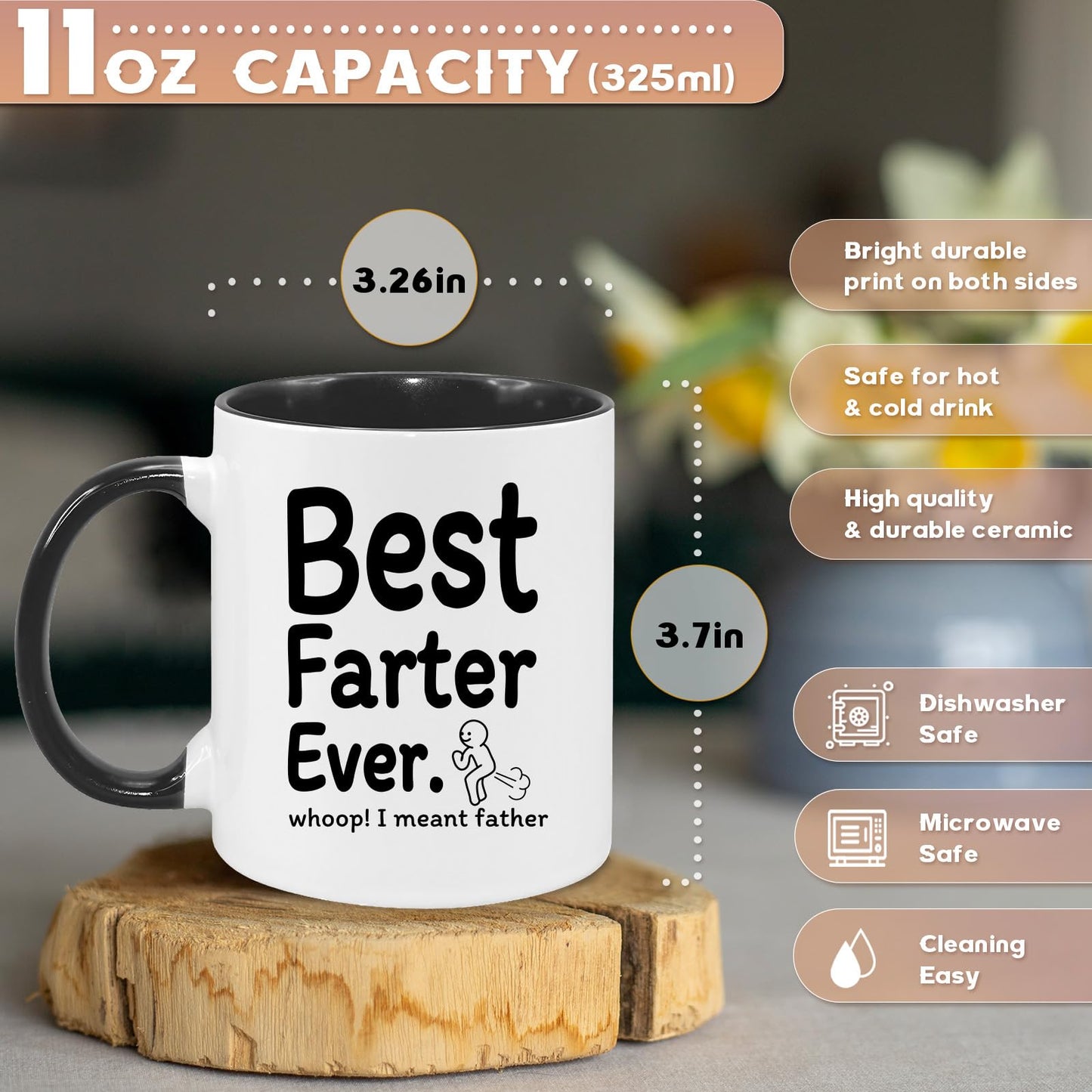 Funny for Dad Funny for Dad from Daughter Son | Ceramic Coffee Mug | Father's Day Gift | Stylish Printed Design | Tea & Coffee Cup | 11oz | Black Two-Tone Design