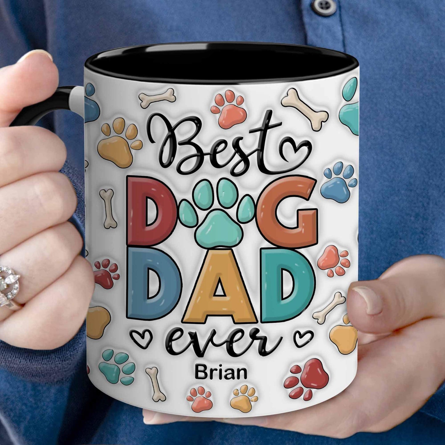 Mugs For Dog Dad | Ceramic Coffee Mug | Father's Day Gift | Stylish Printed Design | Tea & Coffee Cup | 11oz | Black Two-Tone Design