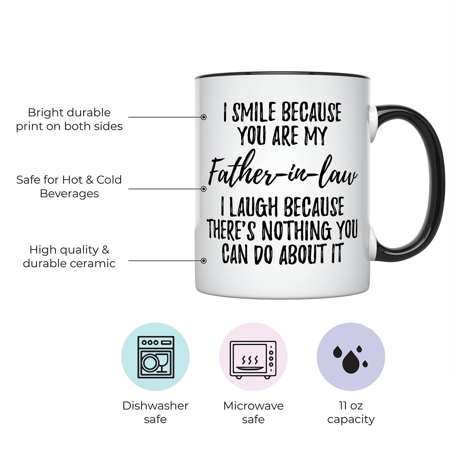 Father in Law | Ceramic Coffee Mug | Father's Day Gift | Stylish Printed Design | Tea & Coffee Cup | 11oz | Black Two-Tone Design
