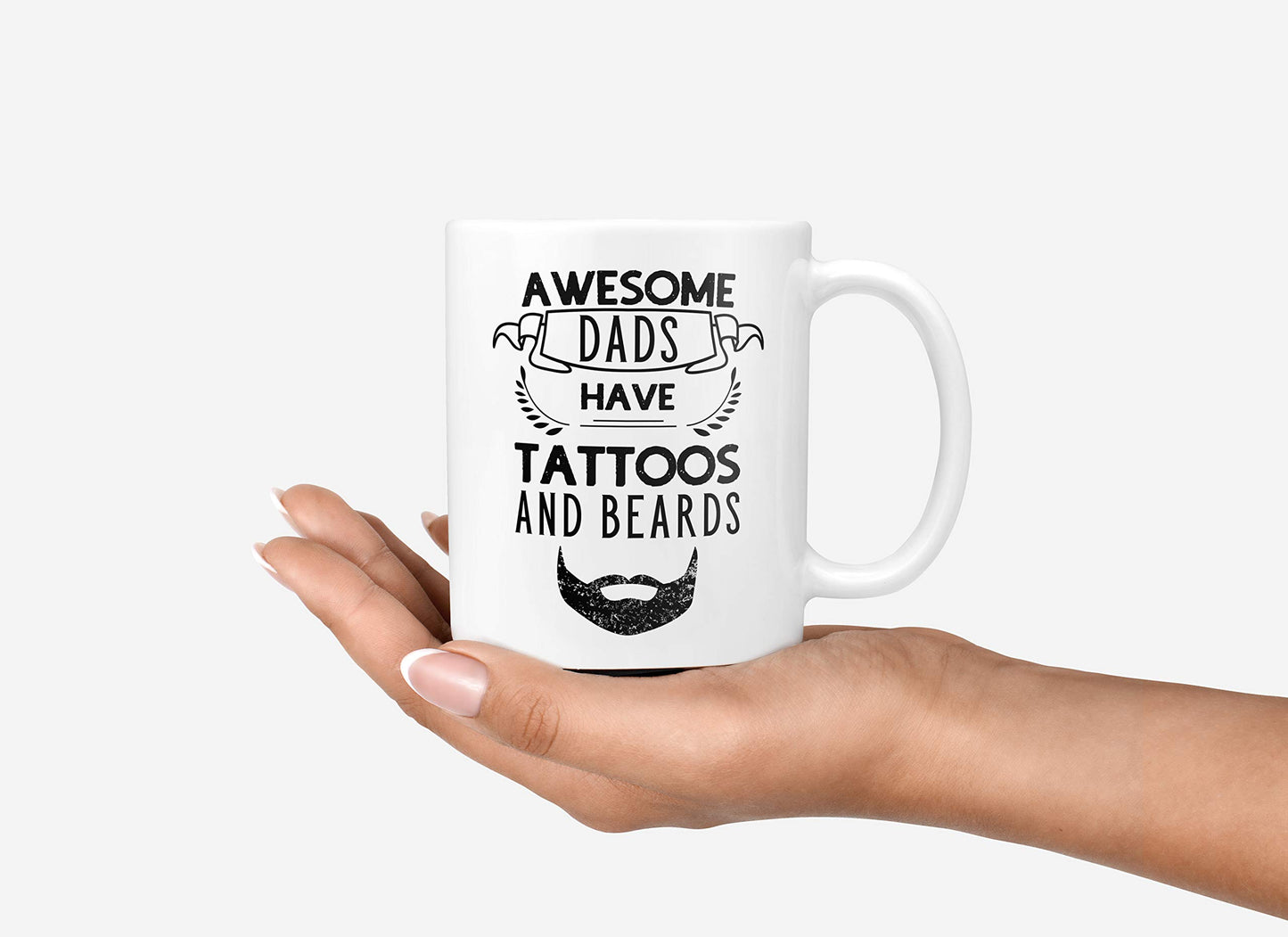 Awesome Dads Have Tattoos and Beard . . Idea for a Dad. | Ceramic Coffee Mug | Father's Day Gift | Stylish Printed Design | Tea & Coffee Cup | 11oz