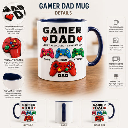 3D Personalized Gamer Dad | Ceramic Coffee Mug | Father's Day Gift | Stylish Printed Design | Tea & Coffee Cup | 11oz | Black Two-Tone Design