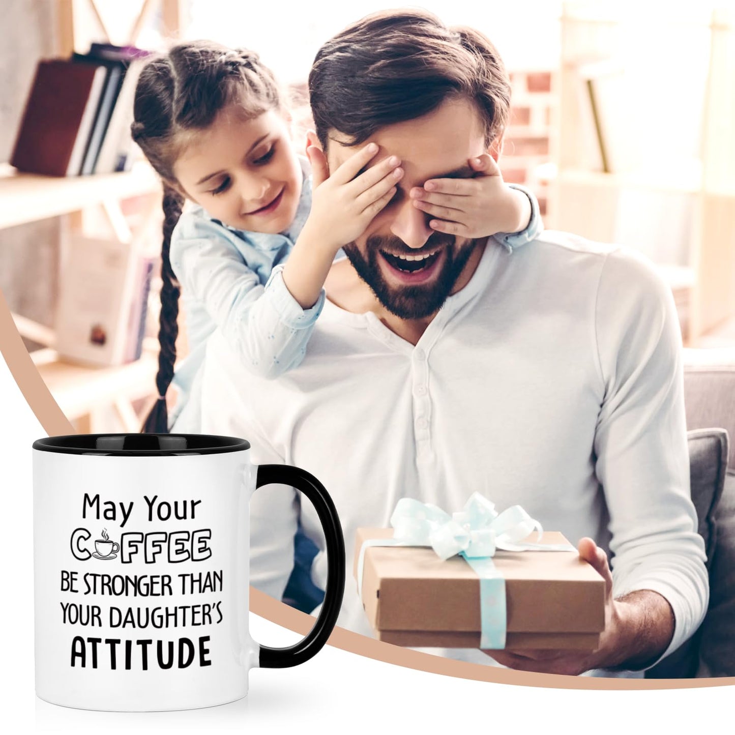 Dad from Daughter | Ceramic Coffee Mug | Father's Day Gift | Stylish Printed Design | Tea & Coffee Cup | 11oz | Black Two-Tone Design