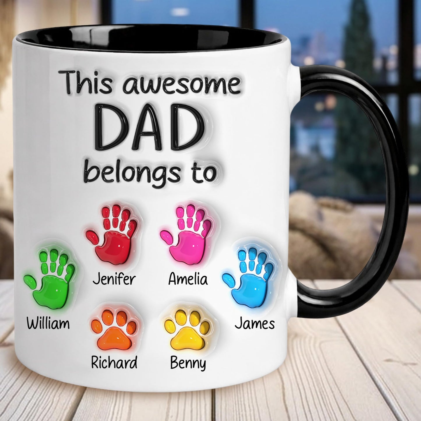 Personalized Dad With Kids Names | Ceramic Coffee Mug | Father's Day Gift | Stylish Printed Design | Tea & Coffee Cup | 11oz | Black Two-Tone Design